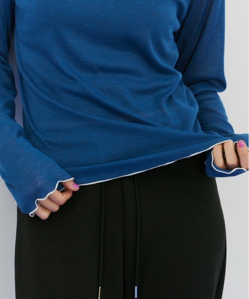 bita.（ビタ）の「シアーリブボートネックトップス（Tシャツ/カットソー・レディース・ブラウン/ブラック/ブルー・FREE）」の7枚目の写真