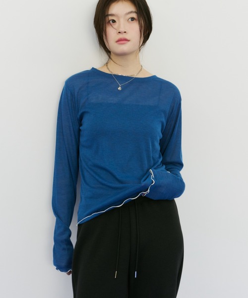 bita.（ビタ）の「シアーリブボートネックトップス（Tシャツ/カットソー・レディース・ブラウン/ブラック/ブルー・FREE）」の13枚目の写真