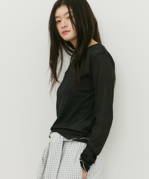 bita.（ビタ）の「シアーリブボートネックトップス（Tシャツ/カットソー・レディース・ブラウン/ブラック/ブルー・FREE）」の11枚目の写真