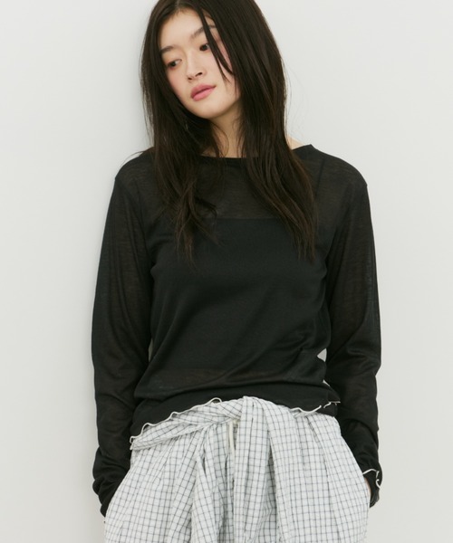 bita.（ビタ）の「シアーリブボートネックトップス（Tシャツ/カットソー・レディース・ブラウン/ブラック/ブルー・FREE）」の10枚目の写真