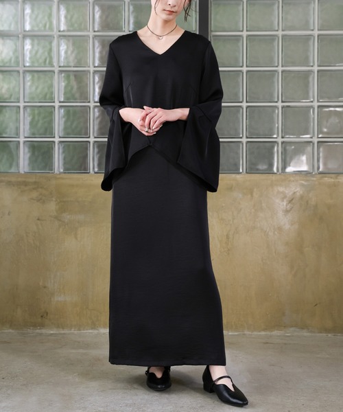 select MOCA(セレクトモカ)の「【オケージョン/結婚式】スリットスリーブVネックワンピース(ドレス・レディース・ブラウン/ブラック・MEDIUM/LARGE)」の1枚目の写真