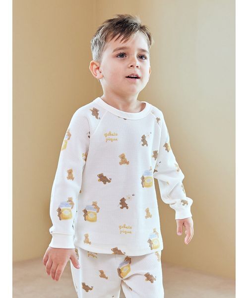 【新品】ジェラートピケ　はちみつベア柄プルオーバー&ロングパンツ　上下セット KIDS】はちみつベア柄プルオーバー（ルームウェア/パジャマ）｜gelato