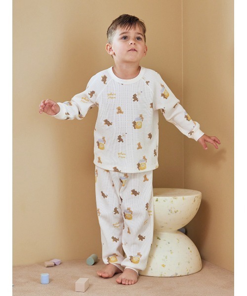 【新品】ジェラートピケ　はちみつベア柄プルオーバー&ロングパンツ　上下セット KIDS】はちみつベア柄プルオーバー（ルームウェア/パジャマ）｜gelato