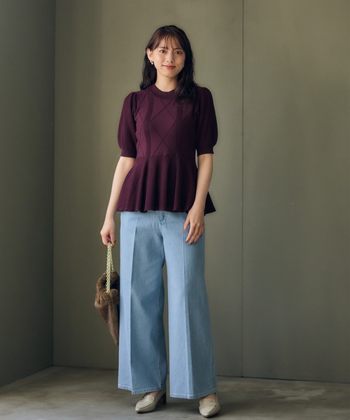 12Twelve Agenda(トゥエルブ アジェンダ)の「ハイウエストセンタープレスデニム風ワイドパンツ(デニムパンツ・レディース・サックスブルー/ピンク・M/S)」の12枚目の写真