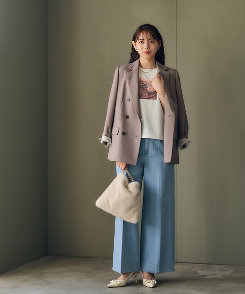 12Twelve Agenda(トゥエルブ アジェンダ)の「ハイウエストセンタープレスデニム風ワイドパンツ(デニムパンツ・レディース・サックスブルー/ピンク・M/S)」の14枚目の写真