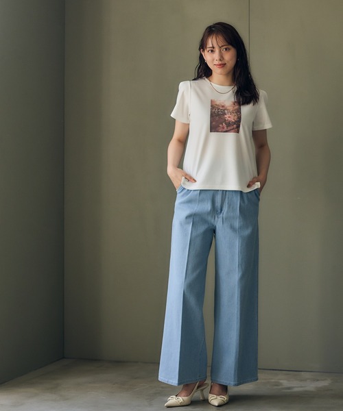 12Twelve Agenda(トゥエルブ アジェンダ)の「ハイウエストセンタープレスデニム風ワイドパンツ(デニムパンツ・レディース・サックスブルー/ピンク・M/S)」の13枚目の写真