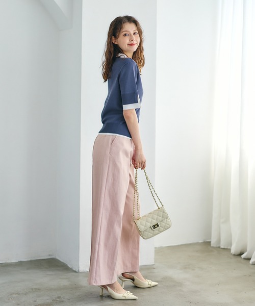 12Twelve Agenda(トゥエルブ アジェンダ)の「ハイウエストセンタープレスデニム風ワイドパンツ(デニムパンツ・レディース・サックスブルー/ピンク・M/S)」の4枚目の写真