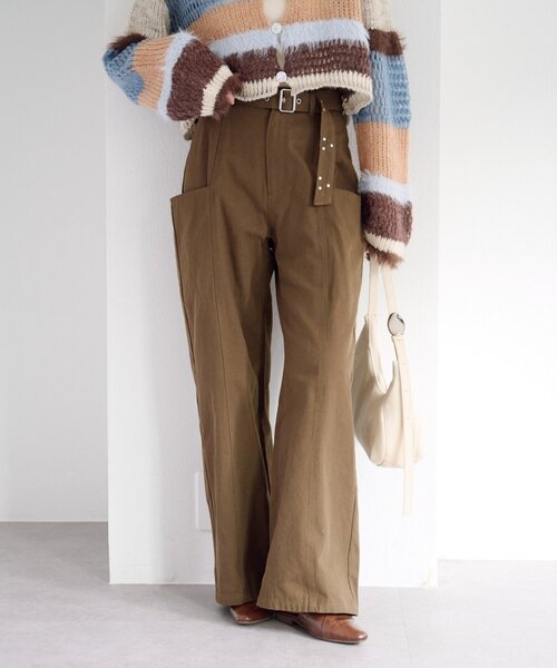 Kastane（カスタネ）の「【新色追加/低身長サイズ/2サイズ展開】スタッズサイドポケットパンツ（その他パンツ・レディース・ベージュ/ブラウン/ダークブラウン・1/0）」の4枚目の写真