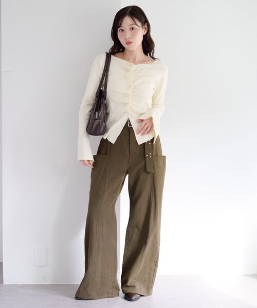 Kastane（カスタネ）の「【新色追加/低身長サイズ/2サイズ展開】スタッズサイドポケットパンツ（その他パンツ・レディース・ベージュ/ブラウン/ダークブラウン・1/0）」の20枚目の写真