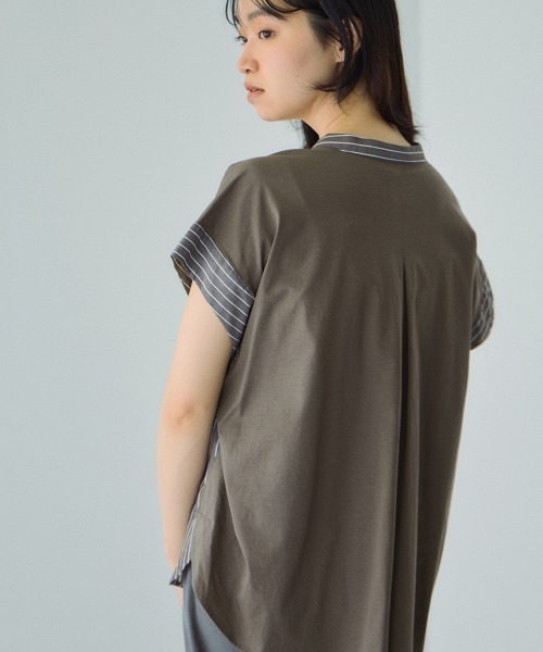 VICKY（ビッキー）の「ストライプフェイスキーネックブラウス≪洗濯機で洗える≫（シャツ/ブラウス・レディース・ホワイト系その他/ダークネイビー/ブラウン系その他・M）」の5枚目の写真