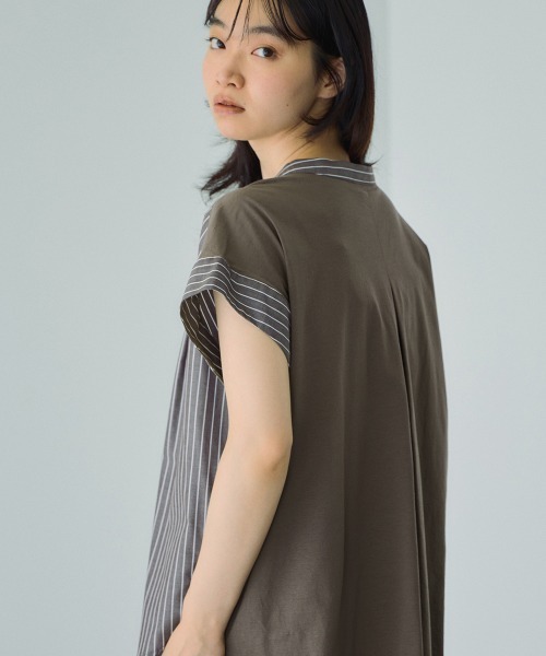 VICKY（ビッキー）の「ストライプフェイスキーネックブラウス≪洗濯機で洗える≫（シャツ/ブラウス・レディース・ホワイト系その他/ダークネイビー/ブラウン系その他・M）」の6枚目の写真