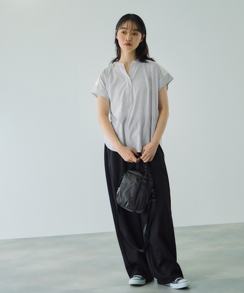 VICKY（ビッキー）の「ストライプフェイスキーネックブラウス≪洗濯機で洗える≫（シャツ/ブラウス・レディース・ホワイト系その他/ダークネイビー/ブラウン系その他・M）」の18枚目の写真