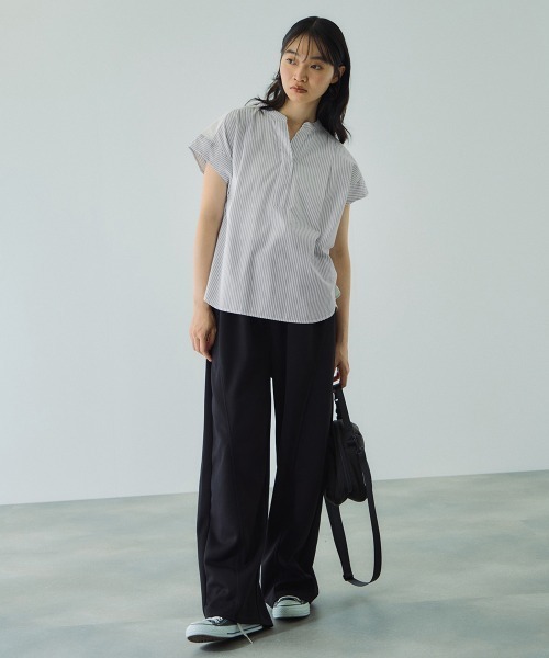 VICKY（ビッキー）の「ストライプフェイスキーネックブラウス≪洗濯機で洗える≫（シャツ/ブラウス・レディース・ホワイト系その他/ダークネイビー/ブラウン系その他・M）」の17枚目の写真