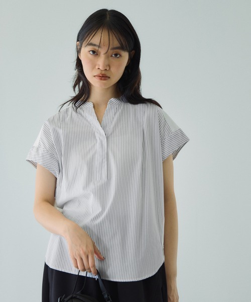 VICKY（ビッキー）の「ストライプフェイスキーネックブラウス≪洗濯機で洗える≫（シャツ/ブラウス・レディース・ホワイト系その他/ダークネイビー/ブラウン系その他・M）」の12枚目の写真