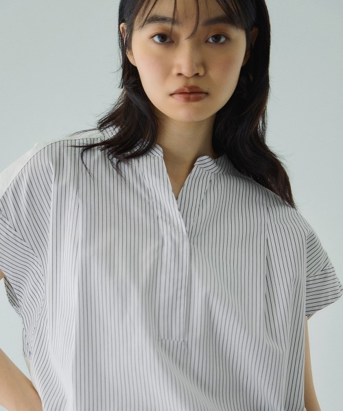 VICKY（ビッキー）の「ストライプフェイスキーネックブラウス≪洗濯機で洗える≫（シャツ/ブラウス・レディース・ホワイト系その他/ダークネイビー/ブラウン系その他・M）」の13枚目の写真