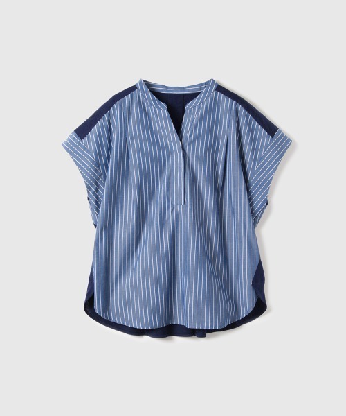 VICKY（ビッキー）の「ストライプフェイスキーネックブラウス≪洗濯機で洗える≫（シャツ/ブラウス・レディース・ホワイト系その他/ダークネイビー/ブラウン系その他・M）」の19枚目の写真