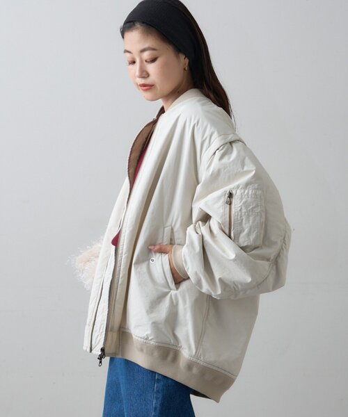 CIAOPANIC TYPY（チャオパニックティピー）の「累計販売数２万枚！【新色登場/ユニセックス】ボリュームスリーブMA-1（MA-1・レディース・ブラック/オフホワイト/カーキ/ブラウン・ONE SIZE）」の14枚目の写真