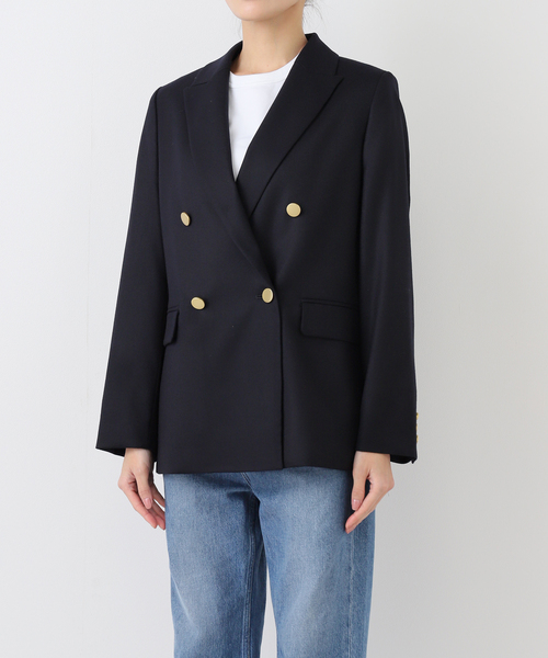 【ノーブル】 テーラードジャケット ピークドラペル 金ボタン ネイビー 38 金ボタンノーブルピークドラペルジャケット