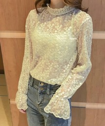 gossip！ロサンゼルス（ゴシップロサンゼルス）の「エンブロイダリー シアーハイネックブラウス（その他トップス）」