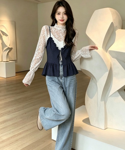gossip!ロサンゼルス(ゴシップロサンゼルス)の「花刺繍透け感シアーレース ハイネックフレアスリーブ レイヤードインナー(シャツ/ブラウス・レディース・オフホワイト/ホワイト・M)」の18枚目の写真