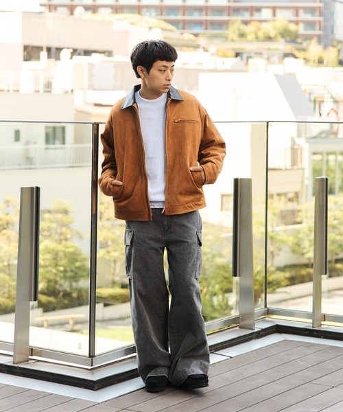 BEAMS y2k スエードブルゾン 裏ボア　短丈 スタジャン風　黒 完売間近】フェイクスエード ショート ブルゾン/Faux Suede Short