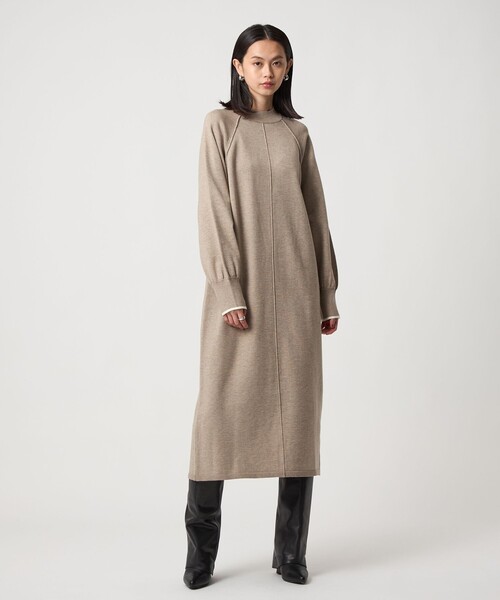 EMMEL REFINES（エメルリファインズ）の「＜EMMEL REFINES＞EM ハイショク ニット ロング ワンピース（ワンピース・レディース・ベージュ/グレー・FREE）」の3枚目の写真