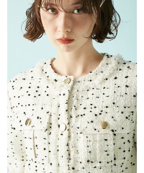 セール】ノーカラーツイードジャケツト（ノーカラージャケット）｜LILY