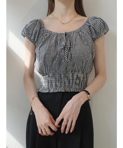 amel（エイメル）の「パフショルダーリボンブラウス / ミックス（シャツ/ブラウス・レディース・チャコールグレー・FREE）」の3枚目の写真