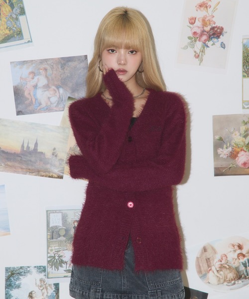 MSGirl(エムエスジーガール)の「刺繍入りフェザーヤーンニットカーディガン(ショート丈/レギュラー丈)(カーディガン/ボレロ・レディース・ワイン/ブラック/グレー・M/S)」の19枚目の写真