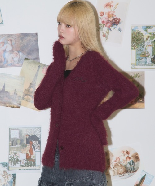 MSGirl(エムエスジーガール)の「刺繍入りフェザーヤーンニットカーディガン(ショート丈/レギュラー丈)(カーディガン/ボレロ・レディース・ワイン/ブラック/グレー・M/S)」の22枚目の写真