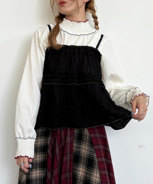 DOUBLE NAME（ダブルネーム）の「フリンジストライプギャザーキャミ（キャミソール・レディース・オフホワイト/ブラック・FREE）」の6枚目の写真