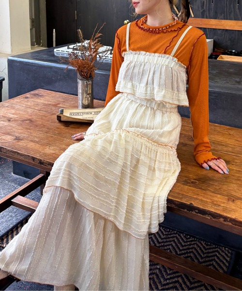 DOUBLE NAME（ダブルネーム）の「フリンジストライプギャザーキャミ（キャミソール・レディース・オフホワイト/ブラック・FREE）」の5枚目の写真