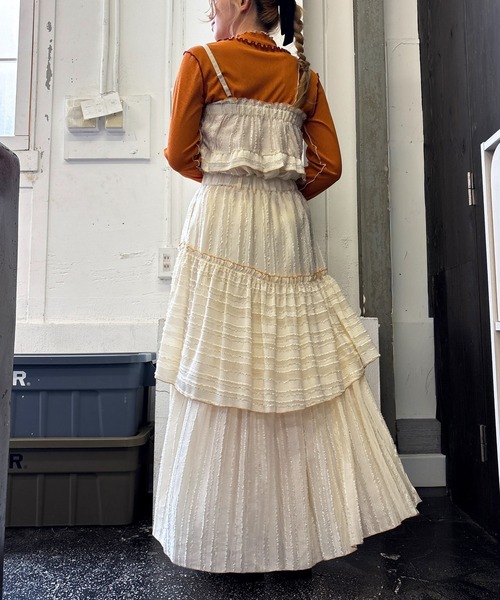 DOUBLE NAME（ダブルネーム）の「フリンジストライプギャザーキャミ（キャミソール・レディース・オフホワイト/ブラック・FREE）」の4枚目の写真