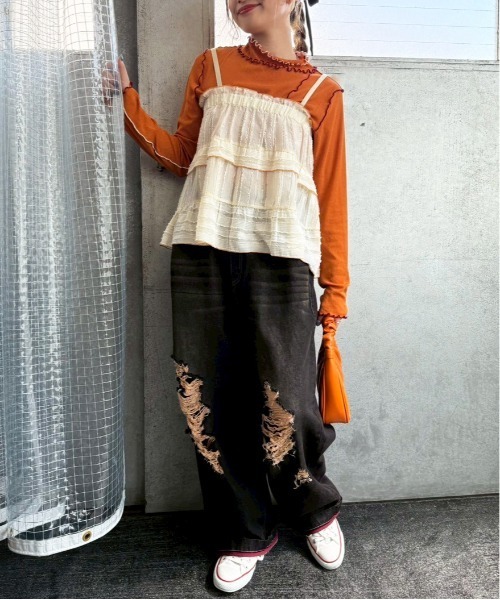 DOUBLE NAME（ダブルネーム）の「フリンジストライプギャザーキャミ（キャミソール・レディース・オフホワイト/ブラック・FREE）」の7枚目の写真