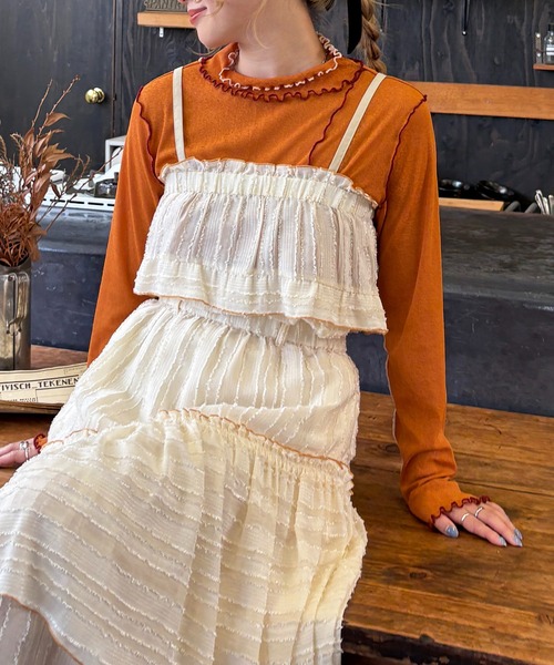 DOUBLE NAME（ダブルネーム）の「フリンジストライプギャザーキャミ（キャミソール・レディース・オフホワイト/ブラック・FREE）」の9枚目の写真