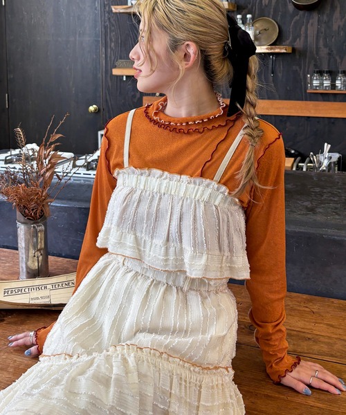 DOUBLE NAME（ダブルネーム）の「フリンジストライプギャザーキャミ（キャミソール・レディース・オフホワイト/ブラック・FREE）」の17枚目の写真