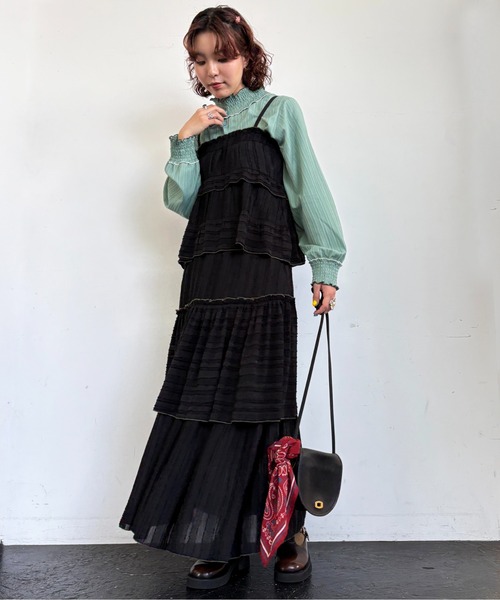 DOUBLE NAME（ダブルネーム）の「フリンジストライプギャザーキャミ（キャミソール・レディース・オフホワイト/ブラック・FREE）」の11枚目の写真