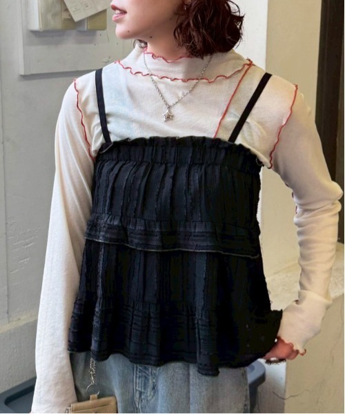 DOUBLE NAME（ダブルネーム）の「フリンジストライプギャザーキャミ（キャミソール・レディース・オフホワイト/ブラック・FREE）」の15枚目の写真