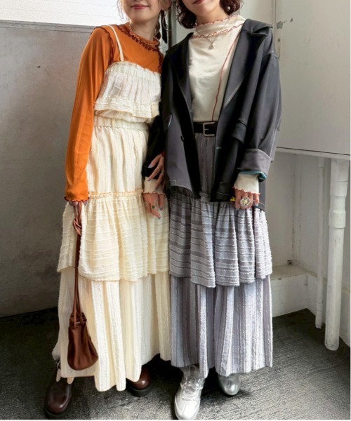 DOUBLE NAME（ダブルネーム）の「フリンジストライプギャザーキャミ（キャミソール・レディース・オフホワイト/ブラック・FREE）」の16枚目の写真