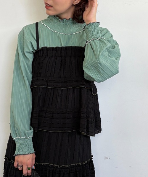 DOUBLE NAME（ダブルネーム）の「フリンジストライプギャザーキャミ（キャミソール・レディース・オフホワイト/ブラック・FREE）」の12枚目の写真