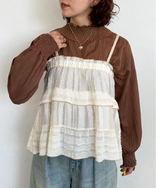 DOUBLE NAME（ダブルネーム）の「フリンジストライプギャザーキャミ（キャミソール・レディース・オフホワイト/ブラック・FREE）」の14枚目の写真