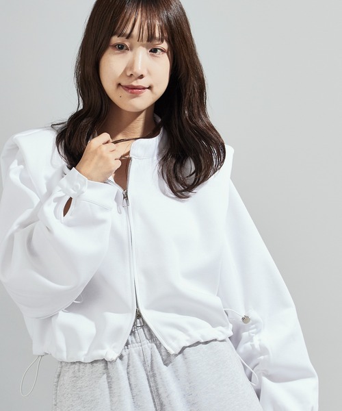 Chick（チック）の「Stand Collar Double Zip Sweatshirt / スタンドネックダブルジップスウェット（スウェット・レディース・ホワイト/ライトグレー/ブラック/チャコール・FREE）」の2枚目の写真