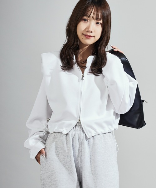 Chick（チック）の「Stand Collar Double Zip Sweatshirt / スタンドネックダブルジップスウェット（スウェット・レディース・ホワイト/ライトグレー/ブラック/チャコール・FREE）」の7枚目の写真