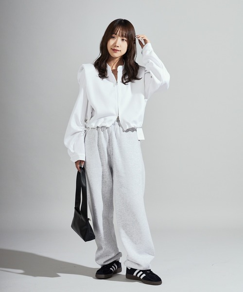 Chick（チック）の「Stand Collar Double Zip Sweatshirt / スタンドネックダブルジップスウェット（スウェット・レディース・ホワイト/ライトグレー/ブラック/チャコール・FREE）」の10枚目の写真