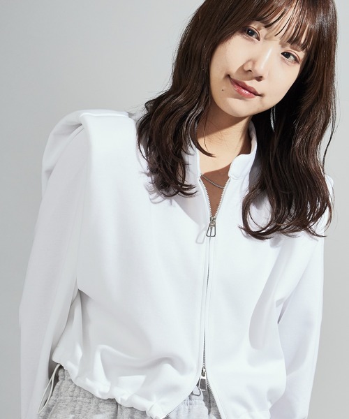 Chick（チック）の「Stand Collar Double Zip Sweatshirt / スタンドネックダブルジップスウェット（スウェット・レディース・ホワイト/ライトグレー/ブラック/チャコール・FREE）」の11枚目の写真