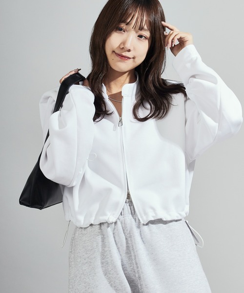 Chick（チック）の「Stand Collar Double Zip Sweatshirt / スタンドネックダブルジップスウェット（スウェット・レディース・ホワイト/ライトグレー/ブラック/チャコール・FREE）」の12枚目の写真