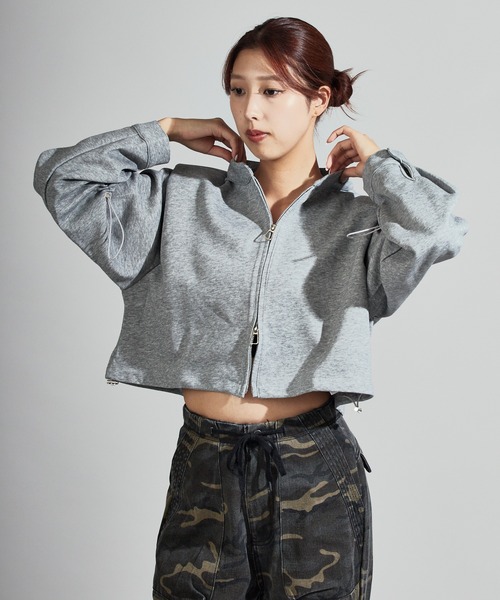 Chick（チック）の「Stand Collar Double Zip Sweatshirt / スタンドネックダブルジップスウェット（スウェット・レディース・ホワイト/ライトグレー/ブラック/チャコール・FREE）」の20枚目の写真