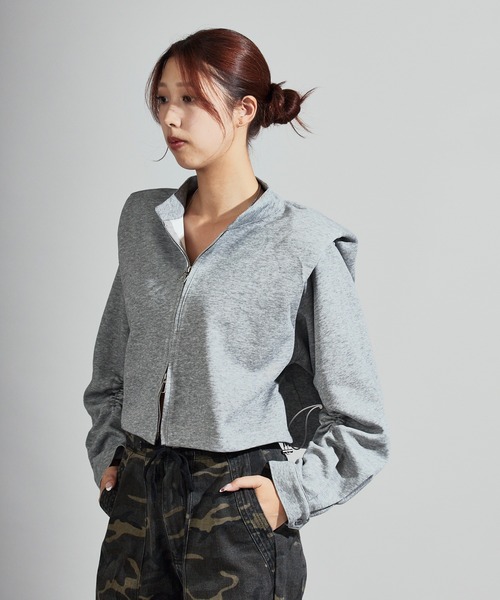 Chick（チック）の「Stand Collar Double Zip Sweatshirt / スタンドネックダブルジップスウェット（スウェット・レディース・ホワイト/ライトグレー/ブラック/チャコール・FREE）」の21枚目の写真
