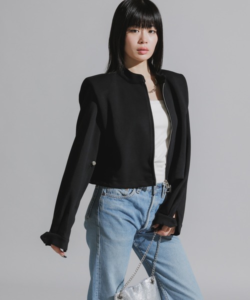 Chick（チック）の「Stand Collar Double Zip Sweatshirt / スタンドネックダブルジップスウェット（スウェット・レディース・ホワイト/ライトグレー/ブラック/チャコール・FREE）」の14枚目の写真