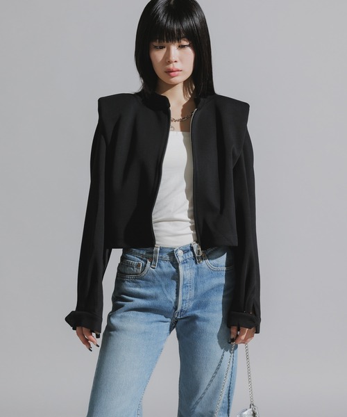 Chick（チック）の「Stand Collar Double Zip Sweatshirt / スタンドネックダブルジップスウェット（スウェット・レディース・ホワイト/ライトグレー/ブラック/チャコール・FREE）」の13枚目の写真